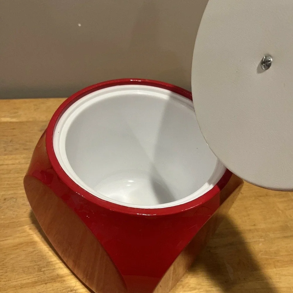 Vintage MCM Red Cube‎ Vinyl Ice Bucket Barware Circles